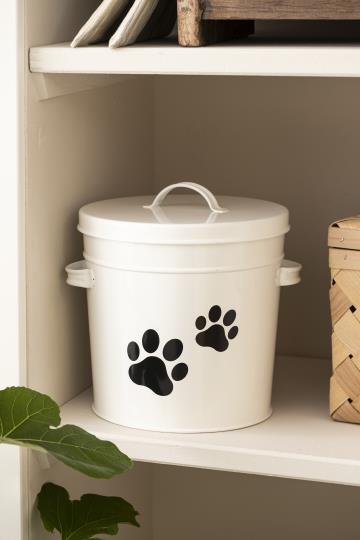 IB Laursen . Contenitore per cibo per gatti bianco con motivo gatto e coperchio in legno (copia)