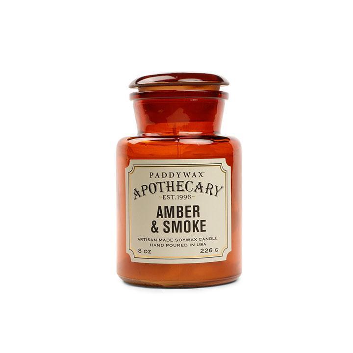 Paddywax . APOTHECARY GLASS CANDLE 8 OZ. AMBE R &amp; SMOKE