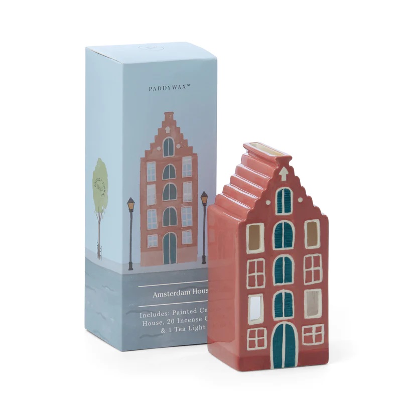 Paddywax . N. 02 Porta incenso e portacandele in stile Amsterdam House (1 candelina e 20 coni di incenso)