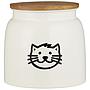 IB Laursen . Contenitore per cibo per gatti bianco con motivo gatto e coperchio in legno
